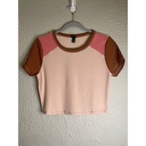 Wild Fable Crop Top Color Block Ribbed Knit Short Sleeve Tee Shirt Medium